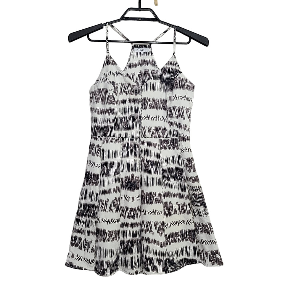 Parker Juliet Dress Size Large Black White Ladder Stitching Cosmos